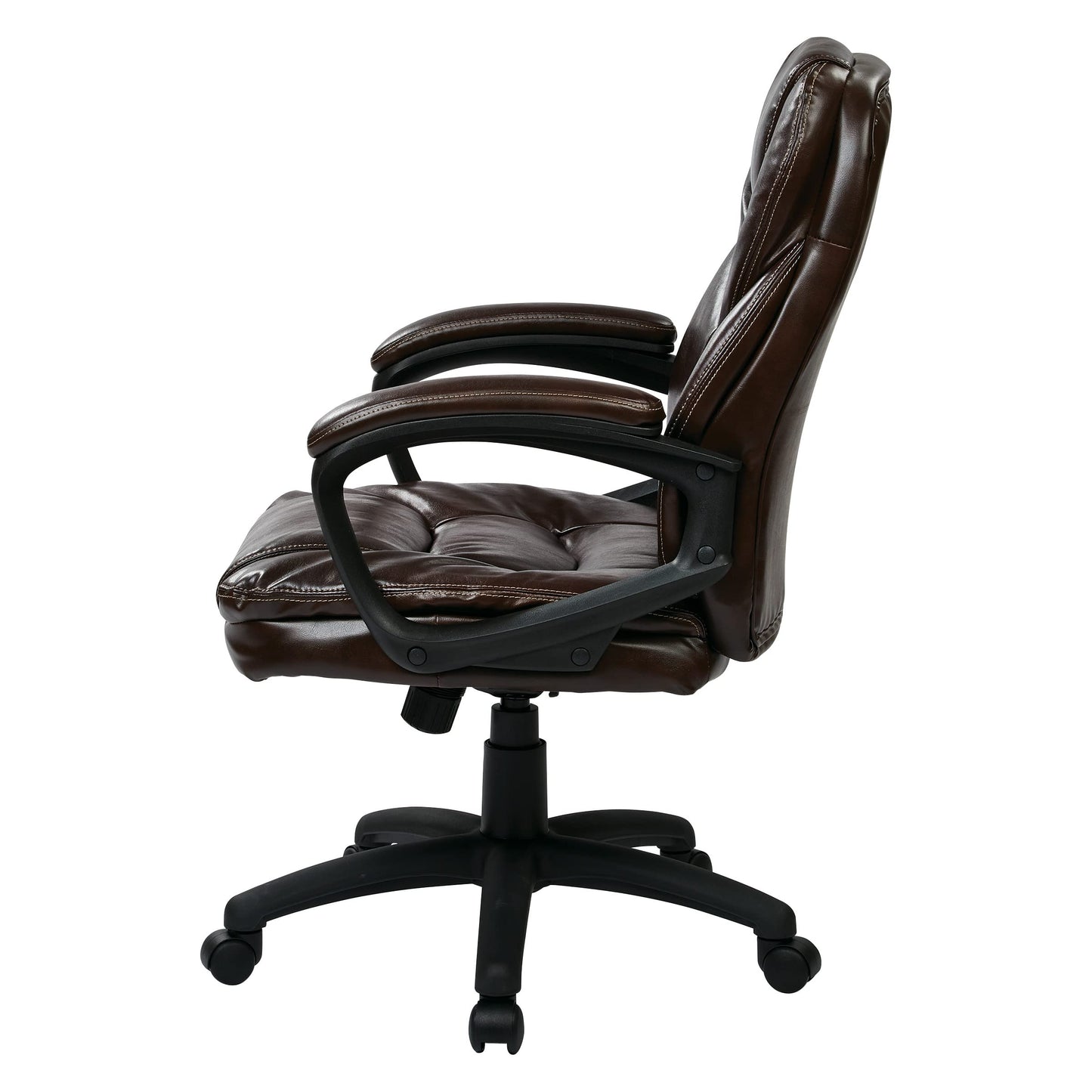 Office Star FL Series Faux Leather Manager's Adjustable Office Chair with Lumbar Support and Padded Arms, Chocolate