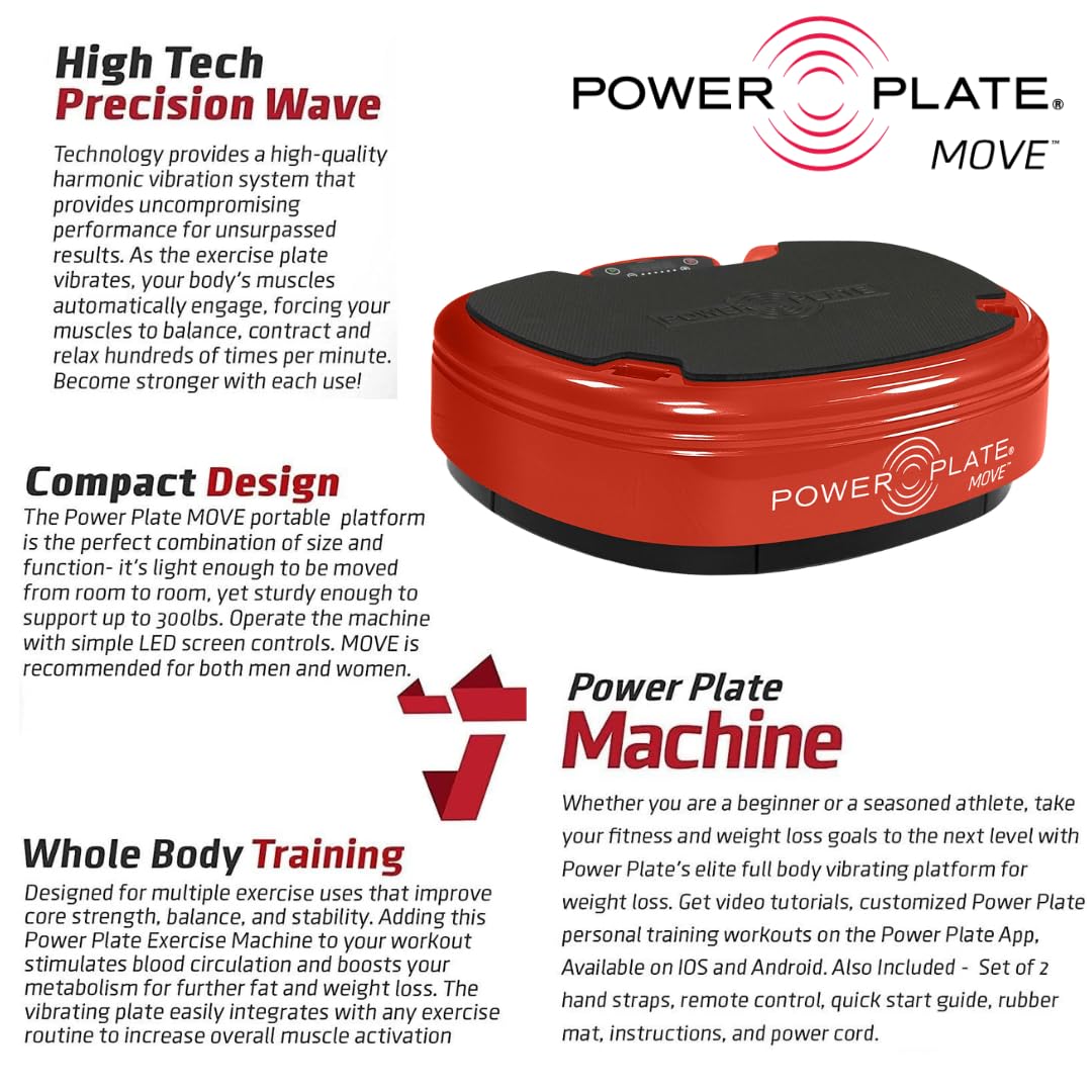 Power Plate Move Vibrating Exercise Platform, Increase Core Strength, Improve Balance and Stability, Red