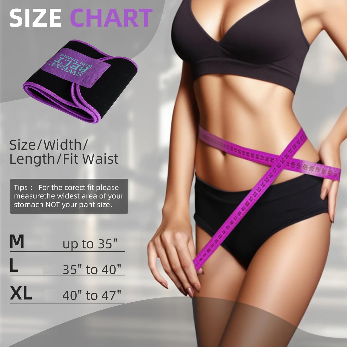 AMZBOSS Waist Trainer for Women Lower Belly Fat, Waist Sweat Band for Women, Belly Band Sweat Belt, Body Shaper, Stomach Wrap (Purple, Medium)