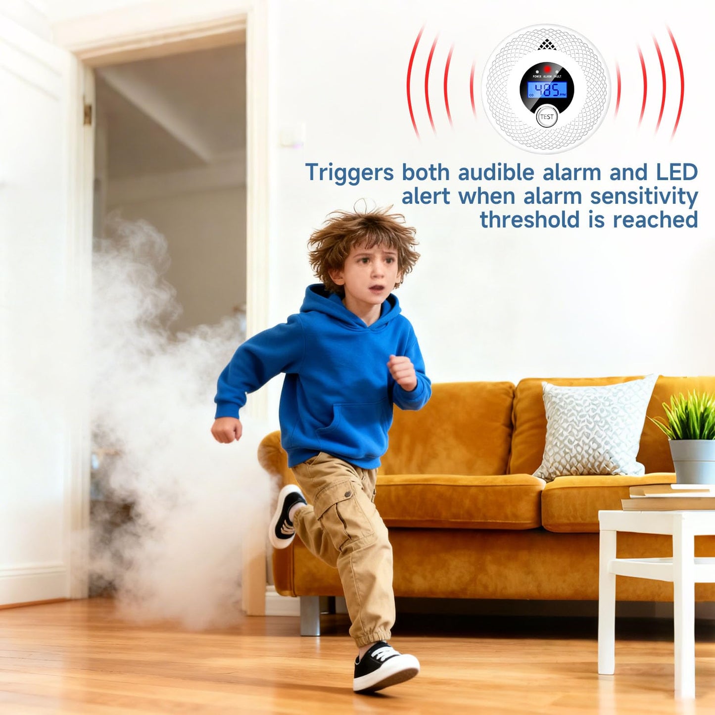 Interconnected 2-in-1 Smoke & Carbon Monoxide Detector with Digital LCD Display, 85dB Loud Alarm, RF Linking for Whole Home Safety, Easy Install for Bedroom, Hallway, RV