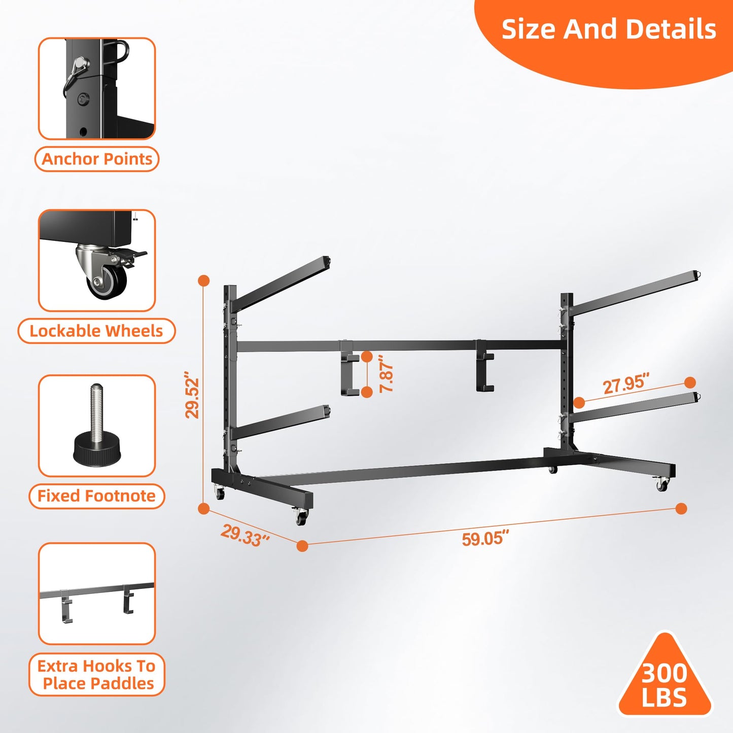 GangMei Kayak Storage Rack, Freestanding Kayak Stand with Wheels, Widen & Lengthen Heavy Duty Kayak Holder, Adjustable Canoes and Surfboards Bracket for Outdoor Indoor Storage, Assembly Required