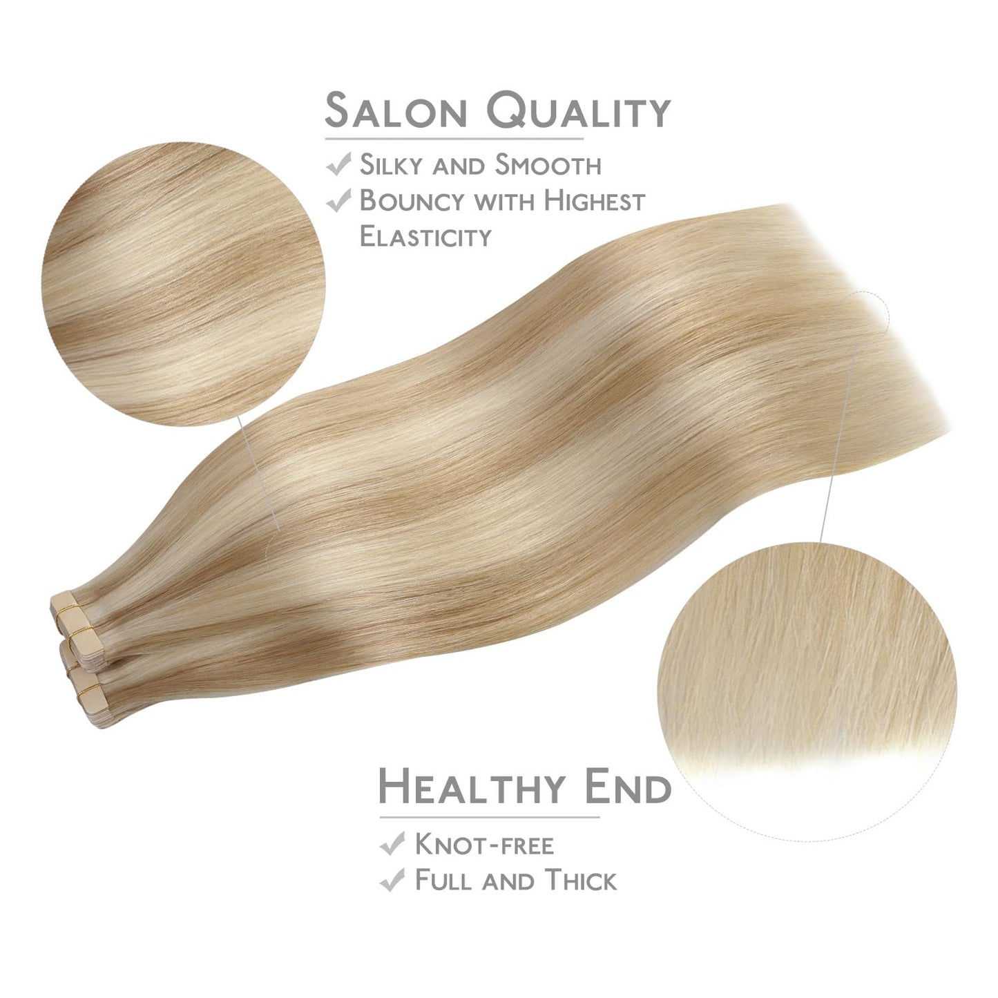 WENNALIFE Tape in Hair Extensions Human Hair, 40pcs 100g 20 inch Dirty Blonde Highlighted Bleach Blonde Hair Extensions Real Hum