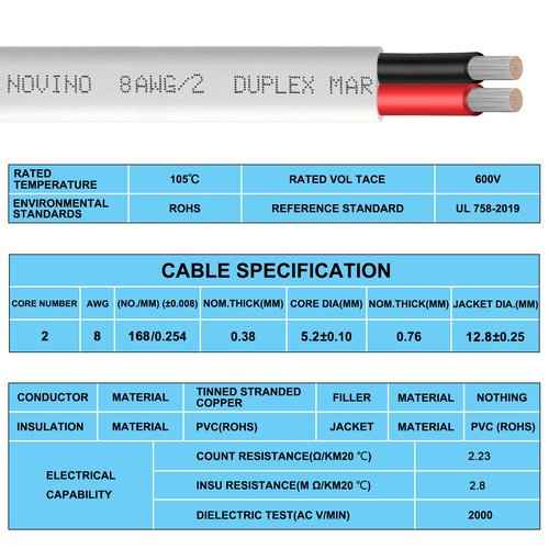 8 Gauge Marine Wire Duplex Marine Grade Wire,8 AWG 40ft Tinned Copper Heavy Duty Sheathed Cable for Boat/Automotive/RV/Camper/Trailer