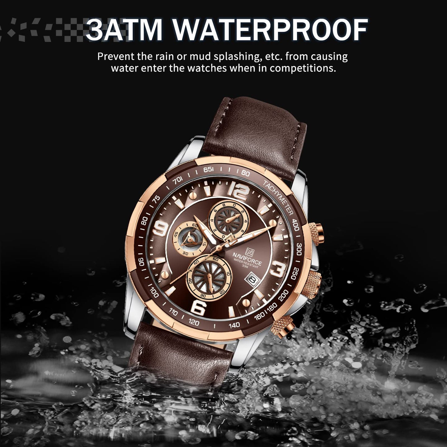 NAVIFORCE Sport Watches for Men Analog Quartz Chronograph Leather Strap Wrist Watch