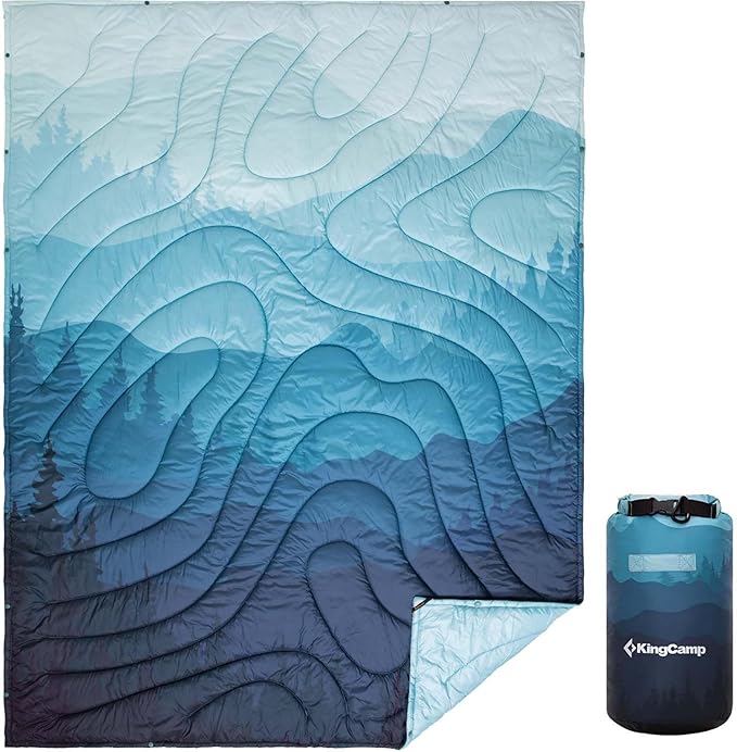 KingCamp Ultralight Camping Blanket, Packable Down Alternative Puffy Printed Wearable Blanket with Snap Buttons & Corner L...