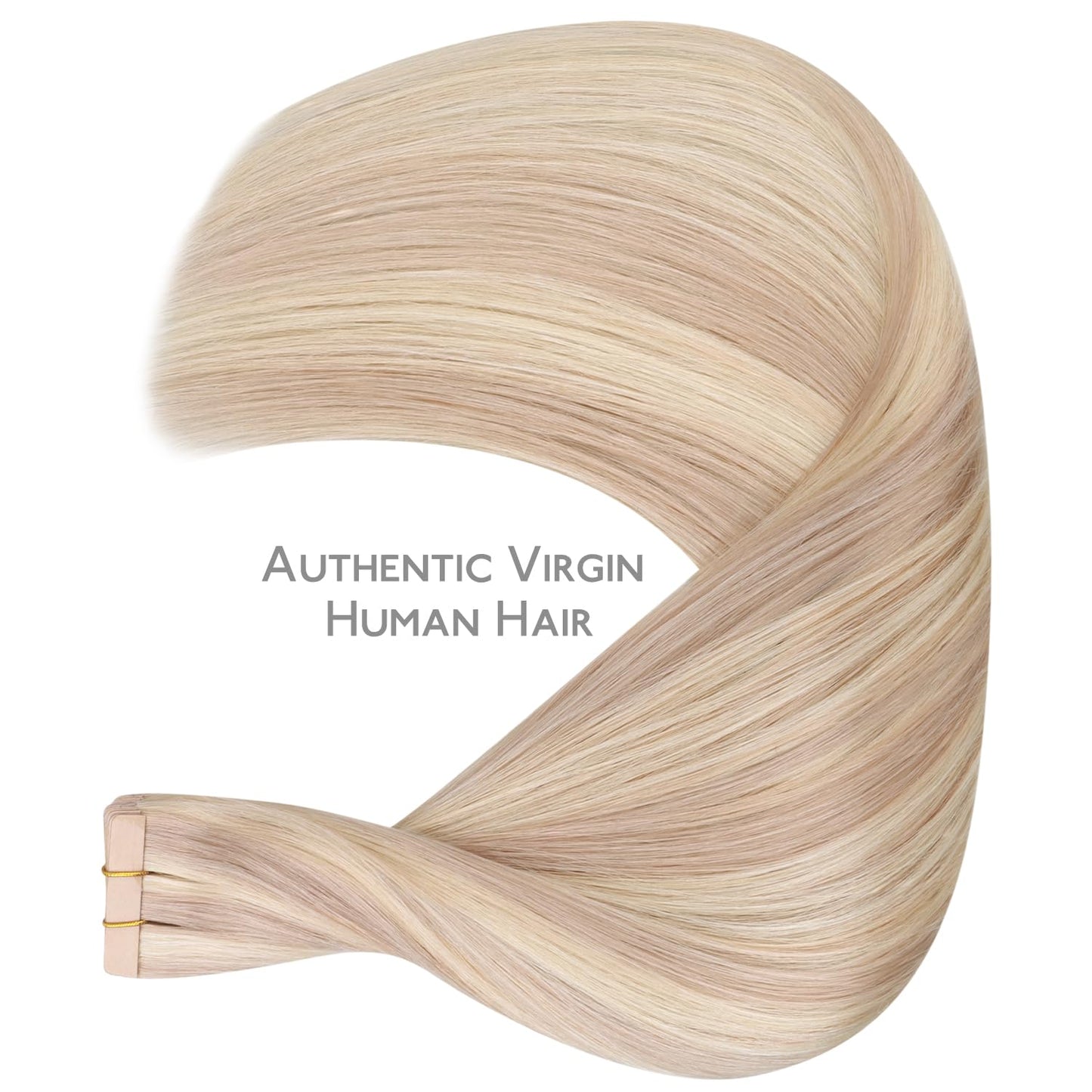 WENNALIFE Tape in Hair Extensions Human Hair, 20pcs 50g 16 inch Balayage Light Wheat Platinum Blonde Remy Hair Extensions for Wo