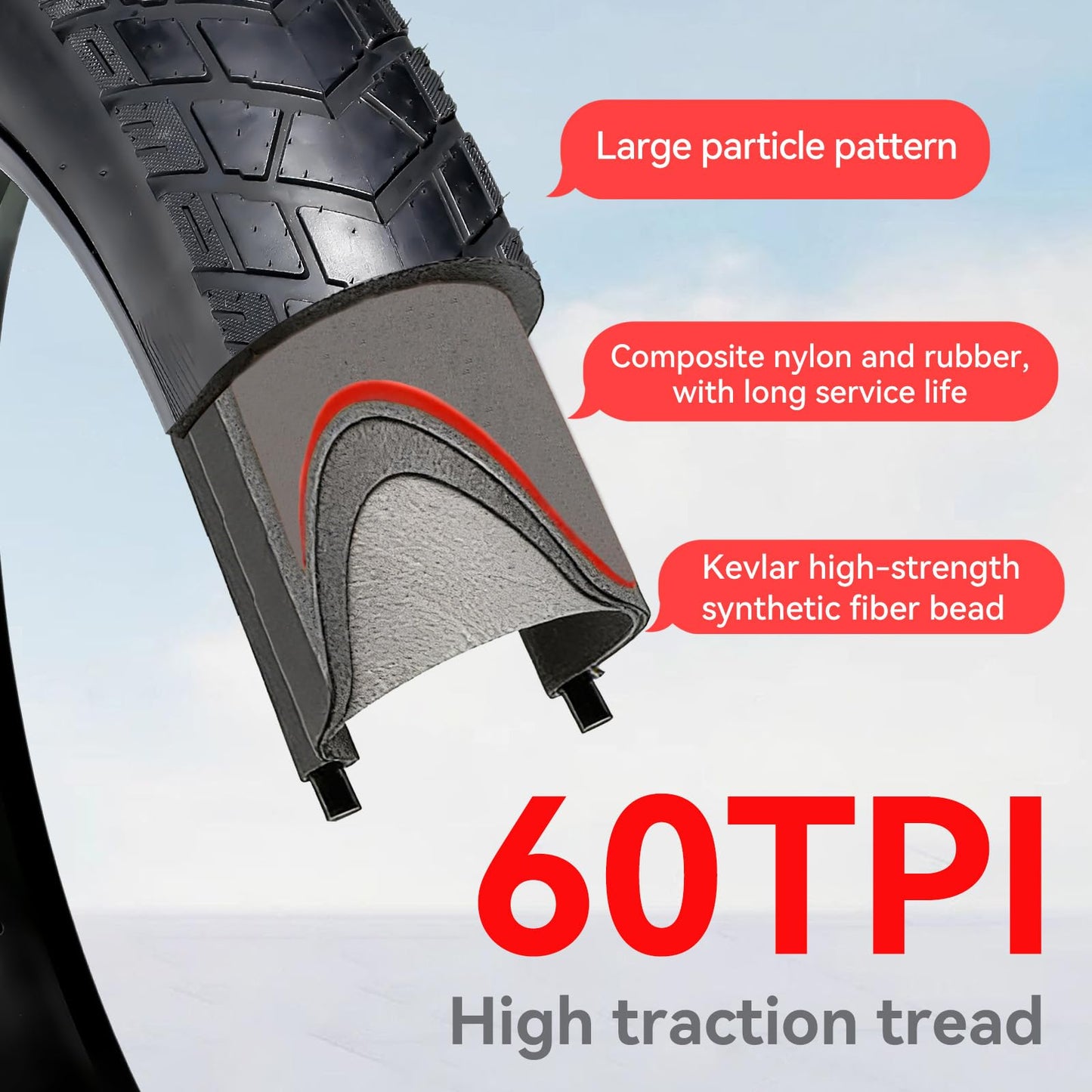 2-Pack NEZHA 26×4.0 Fat Tire for Electric Bikes & Fat Bikes, All-Terrain Puncture-Resistant Bicycle Tire, Durable Replacement Tire for Snow, Sand, Trails & Urban Roads