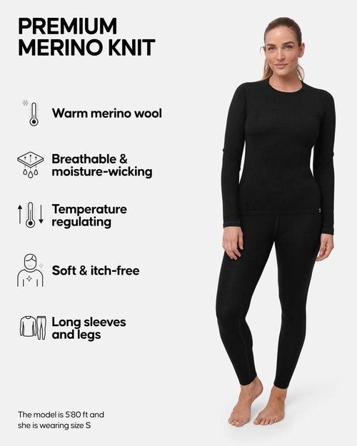 DANISH ENDURANCE Women's Merino Baselayer Set Small Black 1-pack
