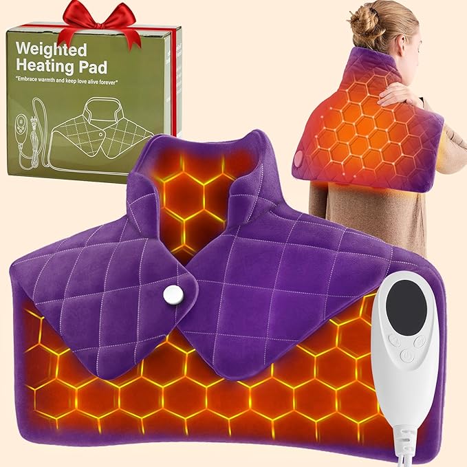 Purple Weighted Heating Pad for Neck Shoulders and Back, Valentines Day Gifts for Her Women Wife, Birthday Gifts for Mom Older Women, Electric Heated Blanket with 9 Heat Options 4 Auto-Off Timer