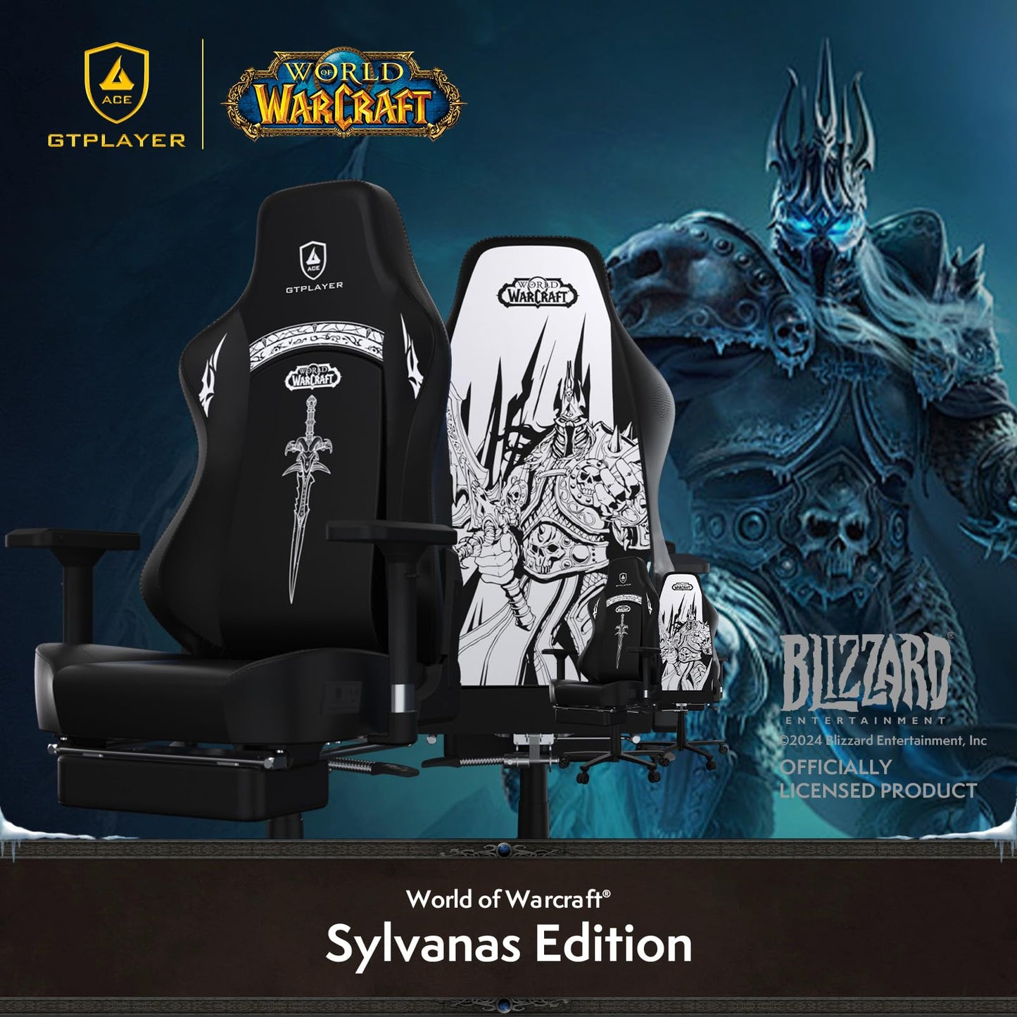 GTPLAYER World of Warcraft Edition Video Gaming Chair, Ergonomic Computer Chairs with Footrest and Adjustable Armrest, Height Adjustable Desk Chair with Lumbar Support for Office & Gaming,White