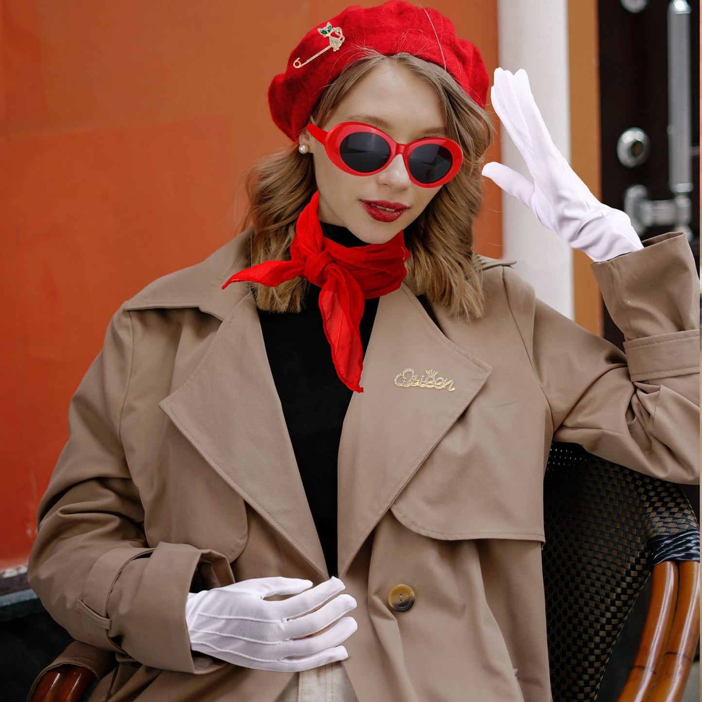 PHOGARY 6PCS French Costume Accessories Set, 50s Costume Accessories with Beret, Scarf, Sunglasses, Gloves, Brooches Mime Costume for Women Girls Halloween Cosplay French Themed Party
