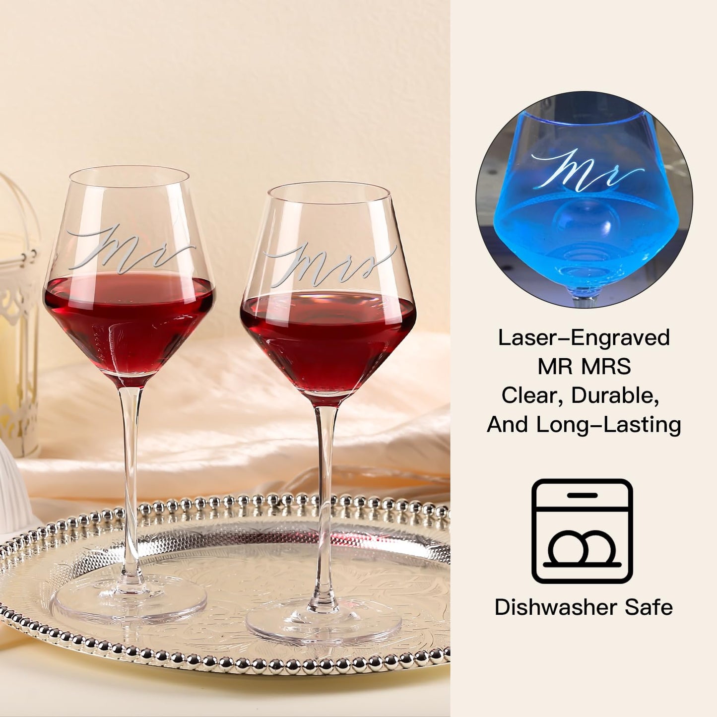 SIPBYSOP Mr Mrs Wine Glasses Gifts for Wedding/Engagement/Bridal Shower,Classy Engagement Present,WEDDING Gift for Couples,Women,Bride to be,Newlyweds-Wedding Keepsake Box Gift Set