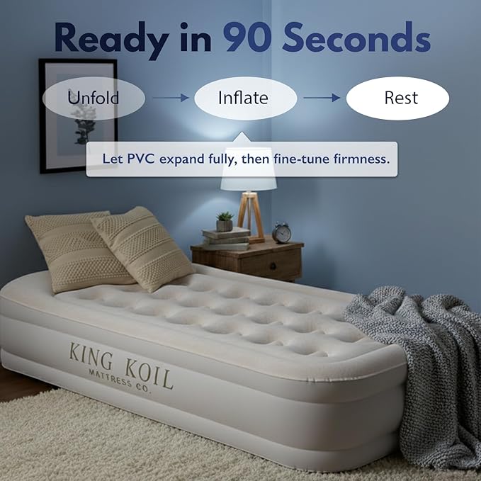 King Koil Luxury Twin Air Mattress with Built-in High-Speed Pump for Home, Guests & Camping - Twin Size Premium Double High Inflatable Blow Up Mattress