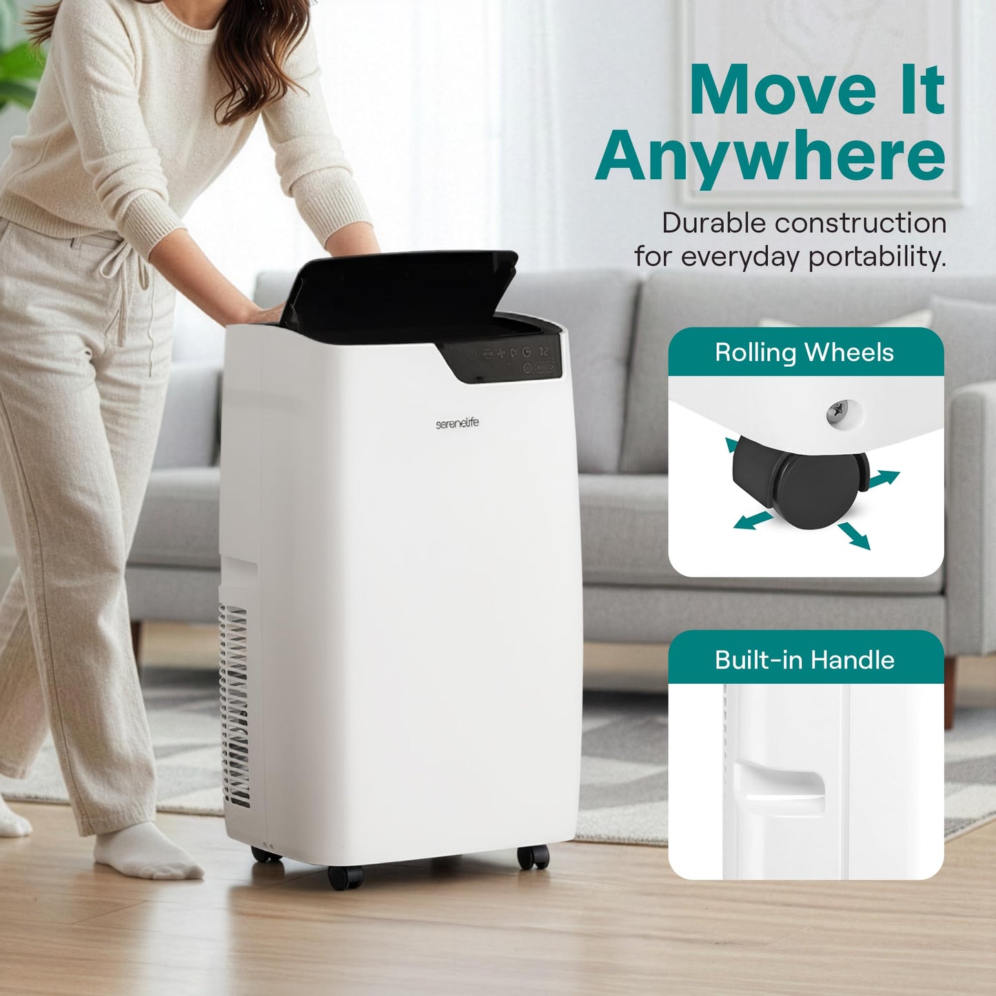 SereneLife Single Duct Portable Air Conditioner and Heater 12000 BTU Portable AC Unit with Smart WiFi Control, Dehumidifier & Fan Modes, Portable Air Conditioners for Bedroom or Room up to 450 Sq Ft