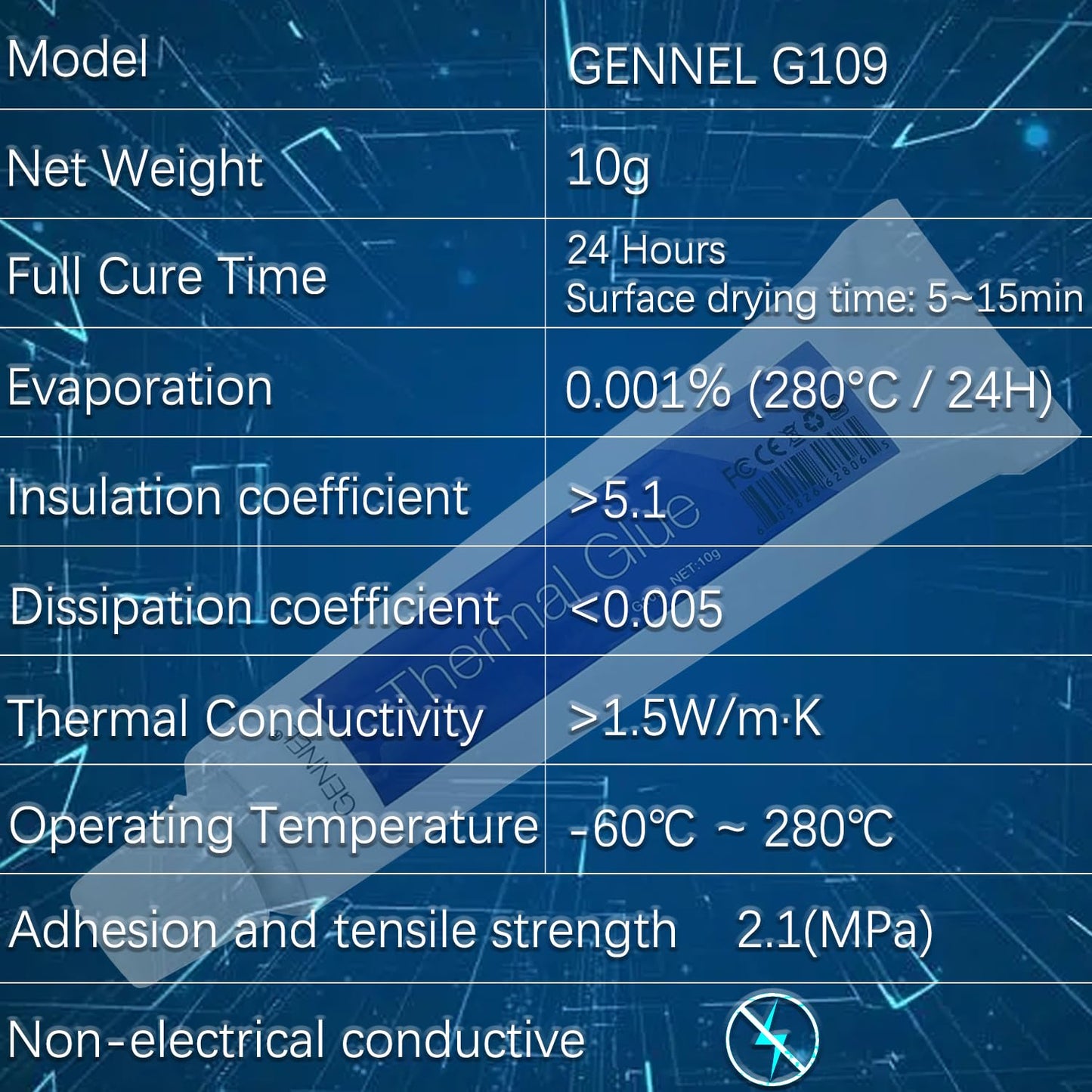 GENNEL G109 10gram Thermal Conductive Glue, Heatsink Silicone Glue, Thermal Plaster, Silicone Viscous Adhesive Compound for LED GPU MOSFET Printer Chipset IC High Performance