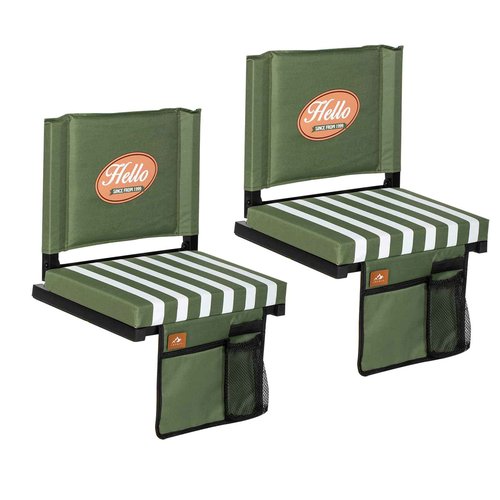 LOENIY 2 Pack Stadium Seats for Bleachers with Back Support, Bleacher Seats with Backs and Extra Thick Padded Cushion, Includes Shoulder Straps Carry Handle, and Cup Holder Side Pockets (Green)