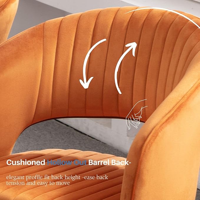 COMULER Orange Velvet Dining Chairs Gold Legs, Modern Dining Room Chairs with Arms Set of 4 Upholstered Accent Chair Armchair with Barrel Back for Kitchen Living Room