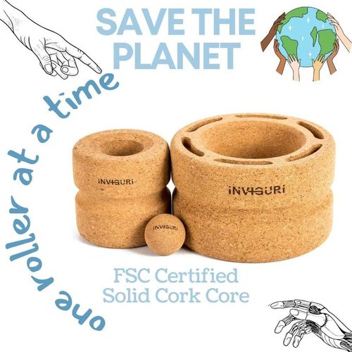 Inviguri Roller Yoga Wheel for Back & Neck Pain, Withstands Heavy Weight, with Spinal Groove, Medium to Deep Pressure for Heavy Duty Foam Rolling, Made from Natural Cork
