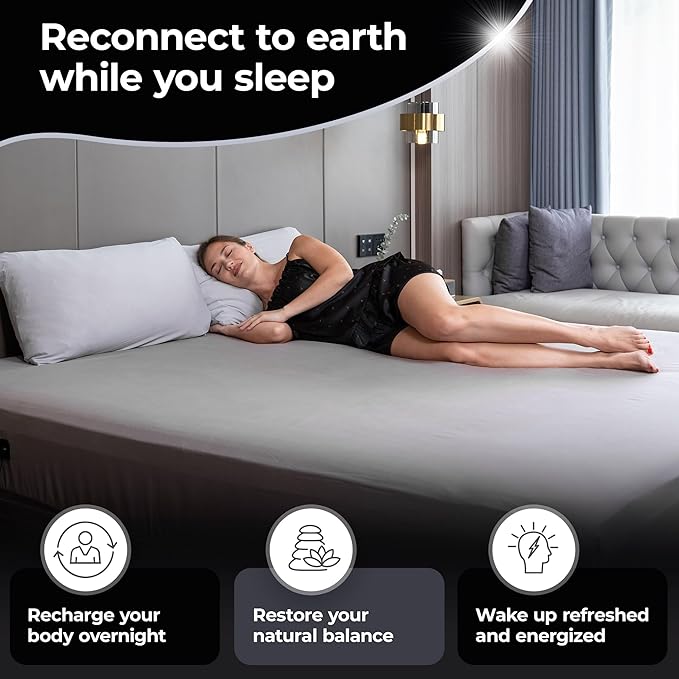 Silvery Silver-Infused Grounding Bed Sheets - Silky-Soft Earthing Fitted Sheet with Grounding Cable & Guide - 90% Lyocell 10% Conductive Silver for Better Sleep & Natural Recovery (Twin)