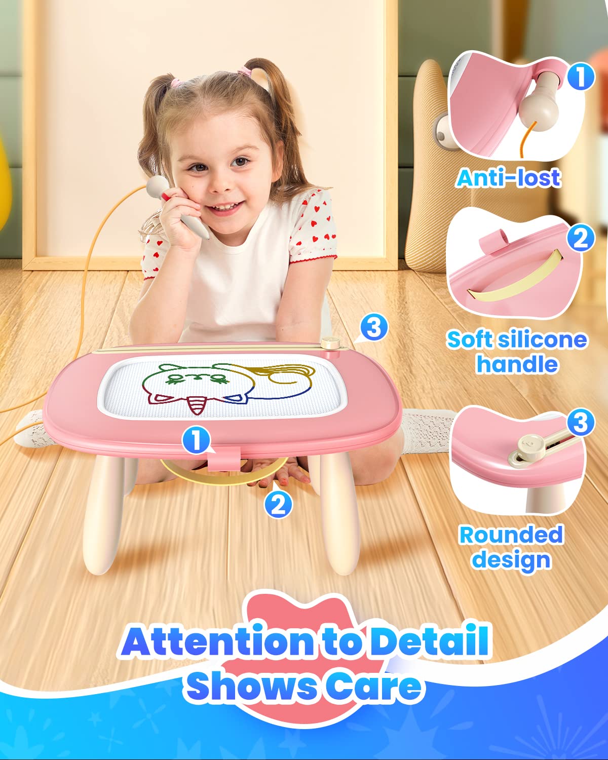 Seimome Magnetic Drawing Board, Toddler Girl Toys for 1-2 Year Old, Doodle Board Pad Learning and Educational Kids Toys for 1 2 3 Year Old Baby Girl Birthday Christmas GIF- Pink