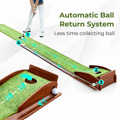 Indoor Golf Putting Mat with Putter & 5 Balls, Auto Ball Return Set, Velvet Matt for Home, Office, Backyard, Golf Gift