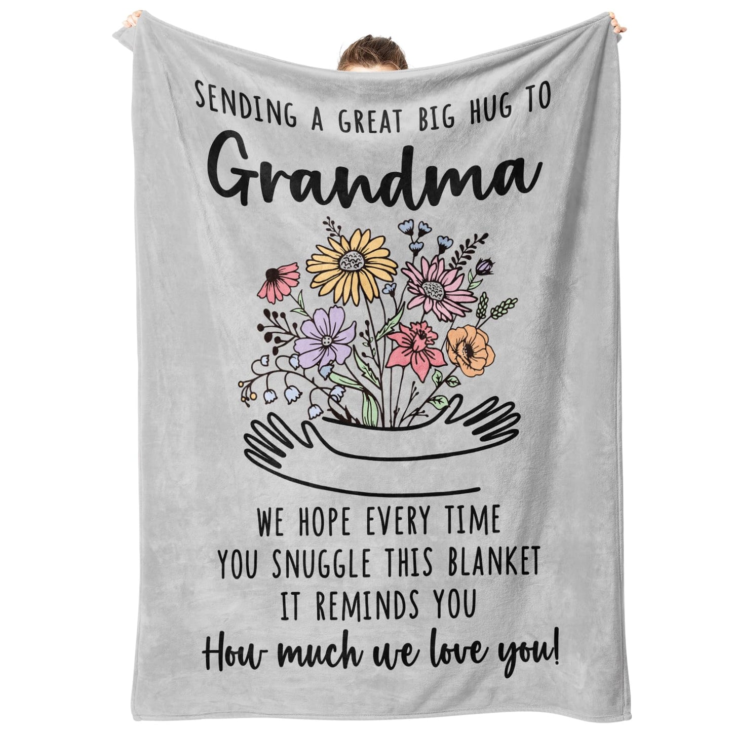 Afterprints Gifts for Grandma Blanket, Grandma Birthday Gifts from Grandkids, Best Grandmother Gift on Grandparents Day, Christmas, Hug Floral Throw Blankets 50'' x 60''