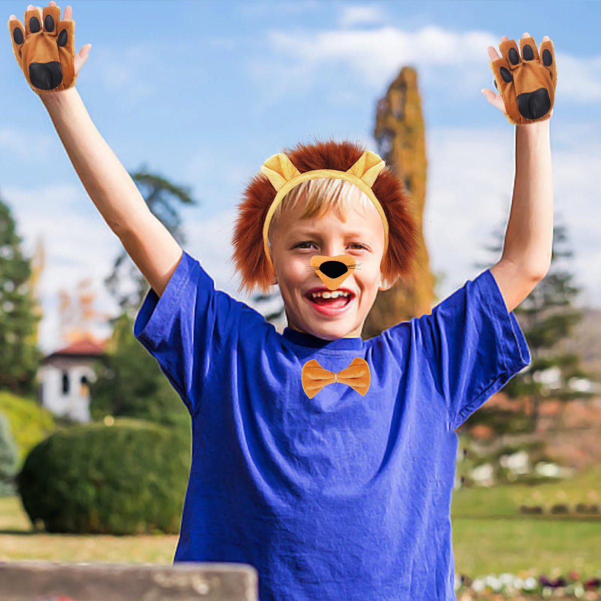 NinkyNonk 6 PCS Lion Costume Kits Includes Lion Ears Headband Tail Nose Bowtie Gloves for Lion Cosplay Halloween Party Dress Up 101 Days of School Supplies
