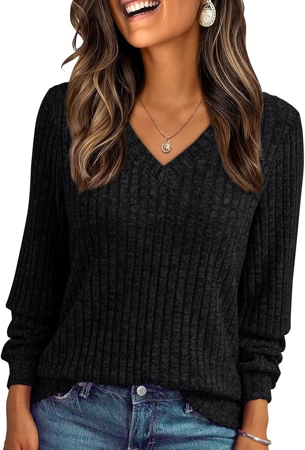 AUTOMET Womens V Neck Long Sleeve Shirt Fall Fashion Tops Tunic Dressy Casual Sweater Clothes Cute Trendy Work Outfits 2026