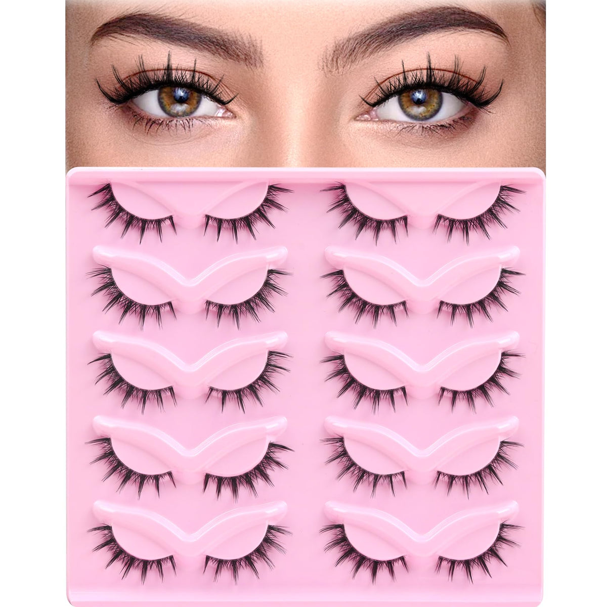 Ahrikiss Anime Lashes Manga Lashes False Eyelashes Doll Eye Natural 3D Spiky Lash Wispy Faux Mink Cat Eye Lashes Clear Band Stri