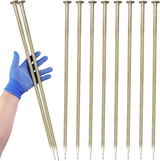 JPOIP 23-Inch Long Rebar Stakes - 1/2 Inch Diameter Heavy Duty Galvanized Steel Ground Asphalt Anchors for Speed Bump, Wheel Stop, Tent and More (10)