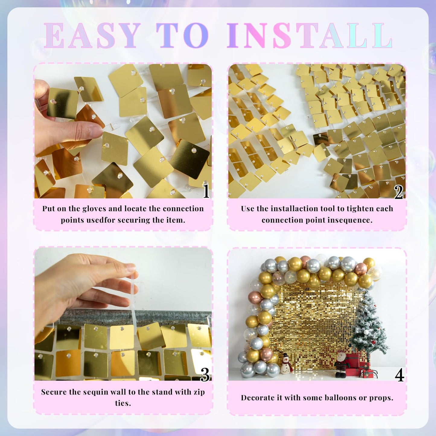 Shimmer Wall Backdrop Light Gold Wall Panels 24Pcs Square Sequin Shimmer Wall Backdrop Decoration for Birthday Party,Wedding, Anniversary