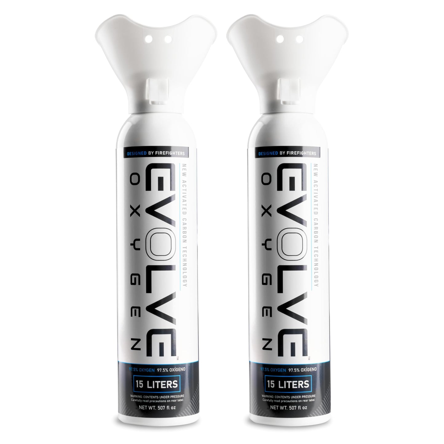 EVOLVE 15-Liter Pure Oxygen Canister with Breathing Cup | Portable Oxygen Can | Ideal for Home Use and Outdoor Activities | Designed by Firefighters | Made in The USA | Pack of 2