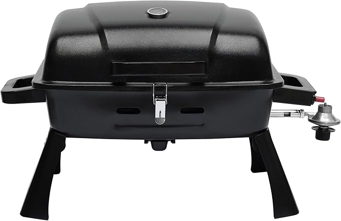 BrandMan Portable Propane Gas Grill, 1-Burner Tabletop Compact BBQ Grill with Folding Legs and Lockable Lid for Camping, T...