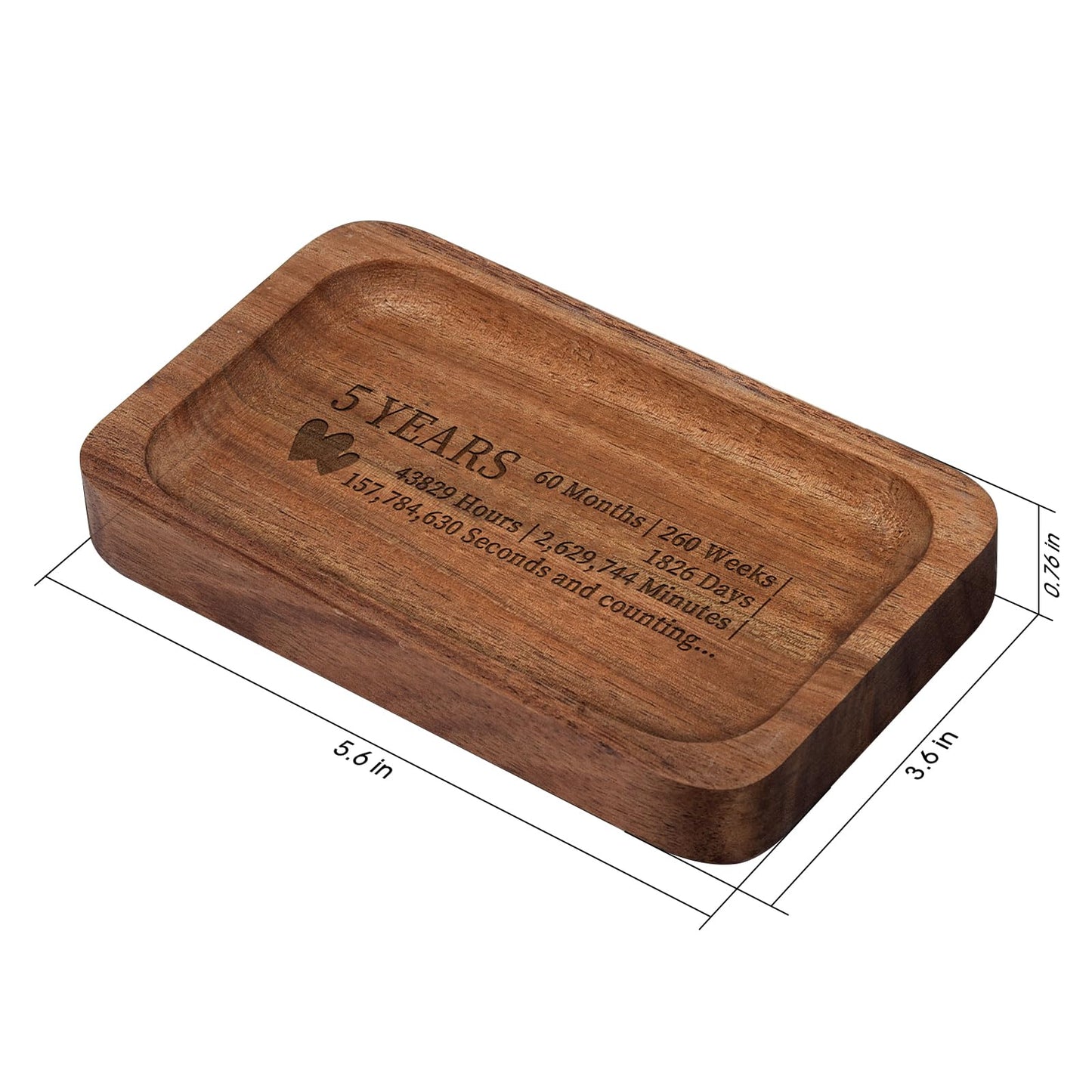 Soziprix 5th Anniversary Wedding Gifts for Wife, Husband – Handmade Acacia Wood Jewelry Tray, the Best Gift to Celebrate Five Years of Love.