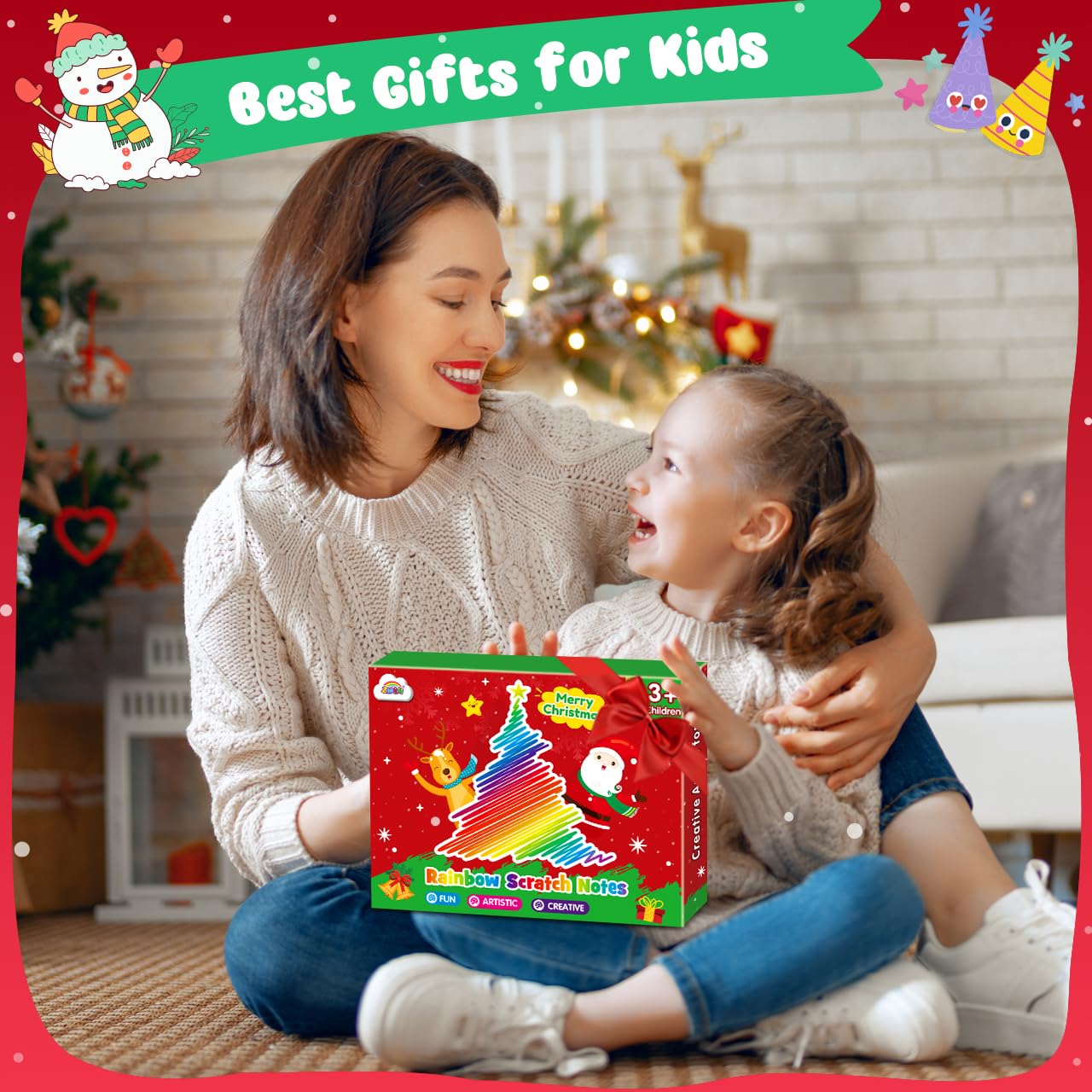 ZMLM Rainbow Scratch Party Favors Kids: Birthday Gifts Toy Bulk Scratch Art Notebook 24 Pack Birthday Goodie Bags Stuffers Girls Boys Art Craft Pad Classroom Prizes School Teacher Supplies (Christmas)