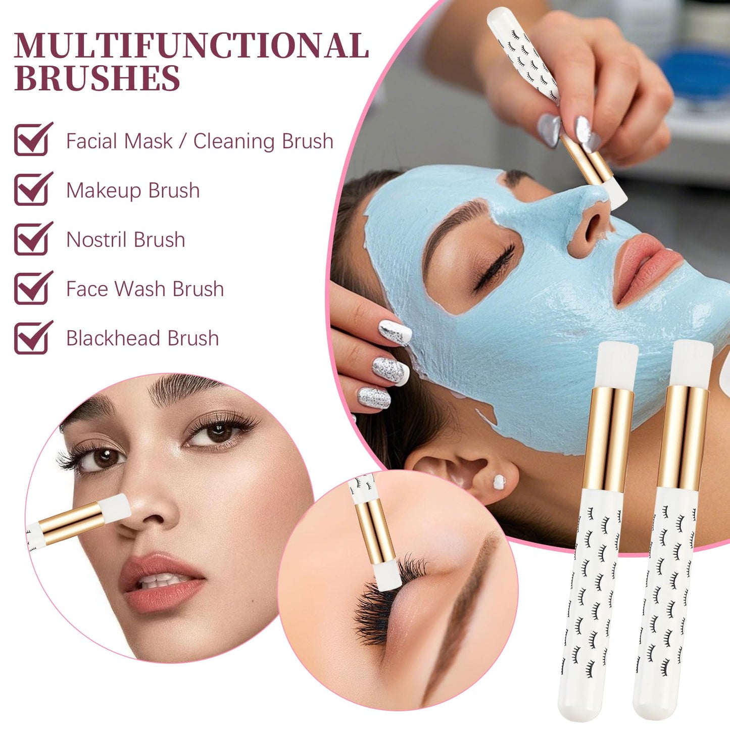 Mekupeu 3 PCS Lash Shampoo Brush Sets with 1pcs 250 ML Plastic Satety Lash Tatoo Wash Bottles 2PCS Nose Blackhead Facial Cleanin