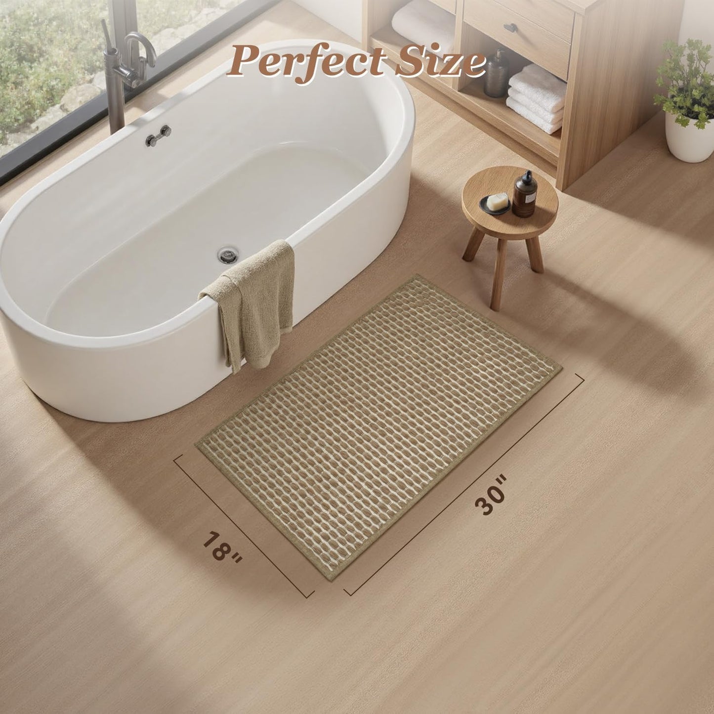 AMOAMI Unique Woven Bath Mat, Super Absorbent Non Slip Bath Mats for Bathroom Floor Textured Bathroom Mat Quick Dry Washable Bath Rug Boho Thin Rugs for Bathroom Beside Tub, 18" x 30", Brown