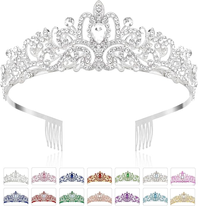 Silver Crown, Princess Tiara With Crystal, Queen Headband With Comb for Women and Girls