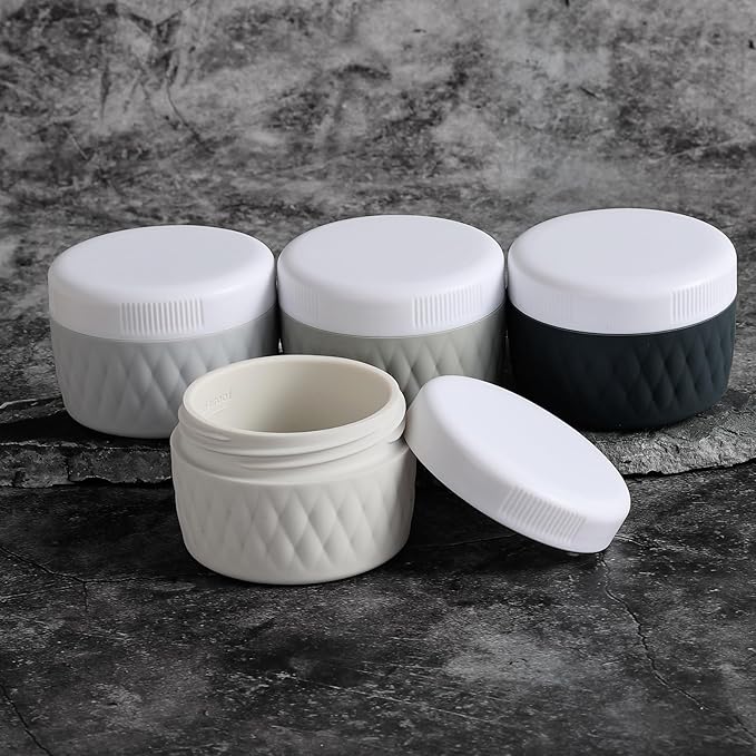 Travel Containers for Toiletries, Silicone Cream Jars BPA-Free, TSA Approved 2oz Travel Size Containers, Leak-proof Silicone Jars with Lid for Cosmetic Face Hand Body Cream (4 Pack)