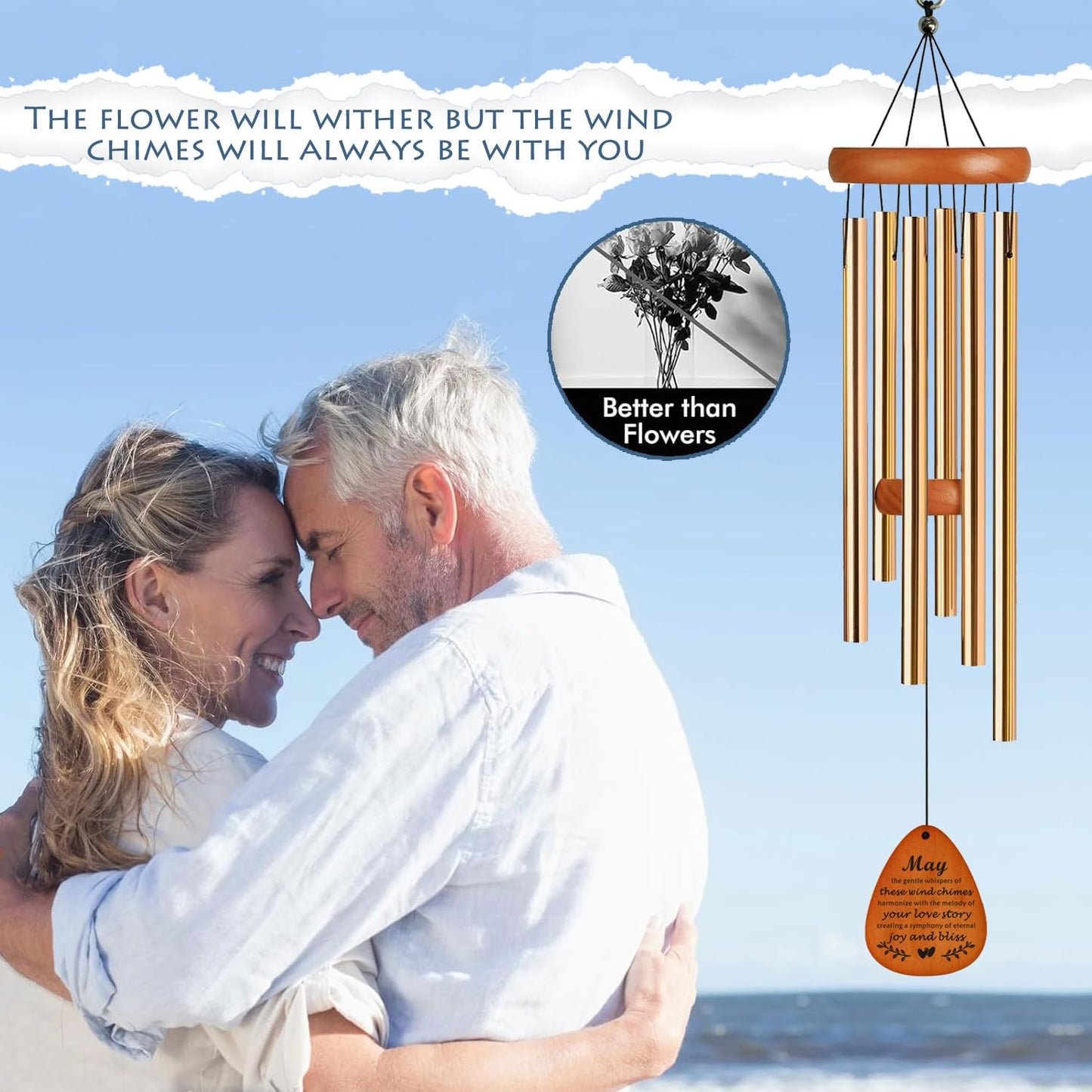 35" Wind Chimes Anniversary Wedding Gifts for Couple, Unique Parents Wedding Anniversary Decorations, Personalized Cool Engagement Gifts