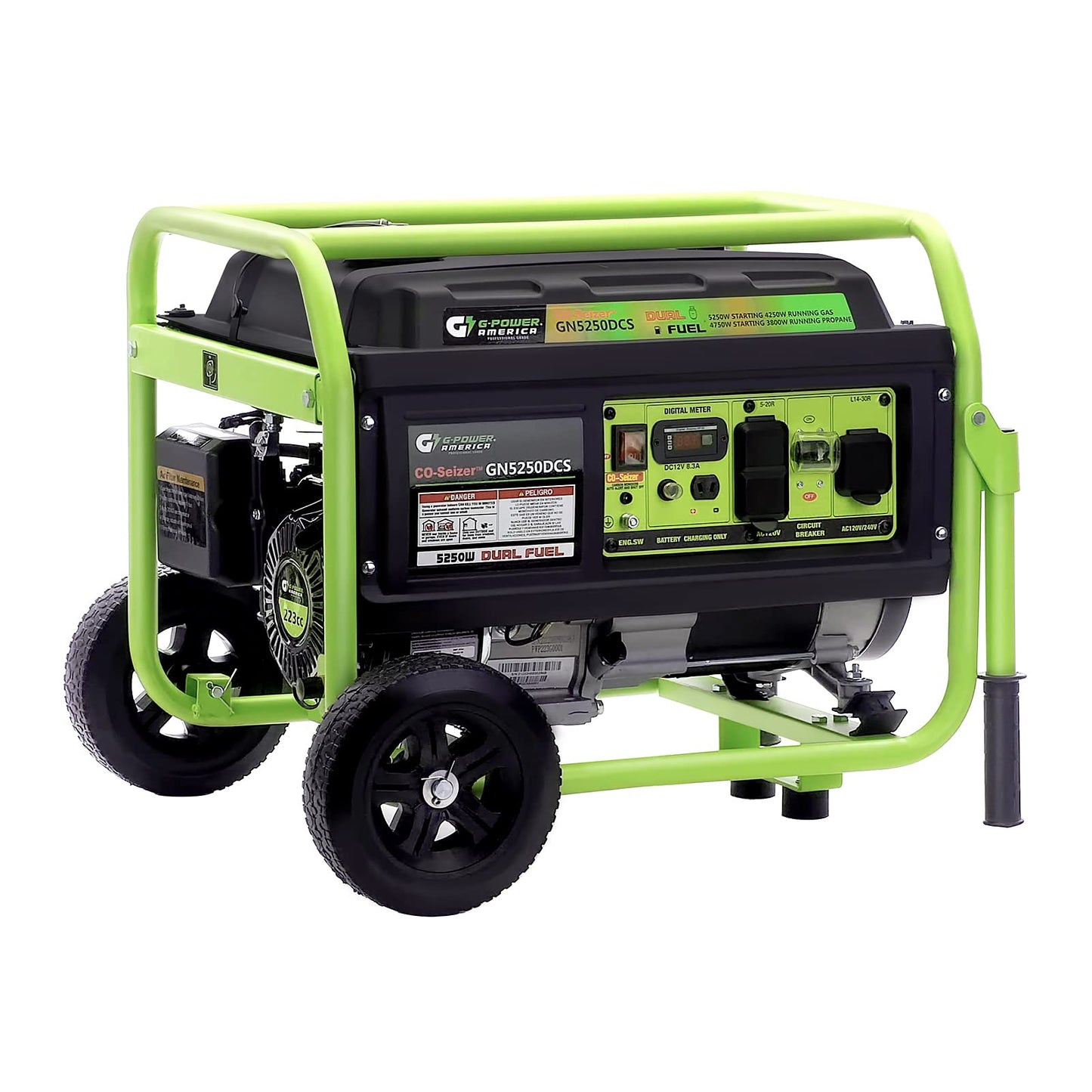 Green-Power America 5250 Watt Dual Fuel Portable Generator, Gas & Propane, Manual Start, CO Protection System, Home Backup Power, RV Ready