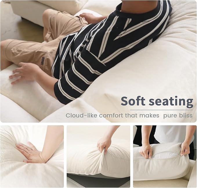 WJShome Cloud Couch Modular Sectional Sofa,100.5" V Shaped Couch, Convertible Wide Seater with Ottoman, 6 Seater for Living Room Set,Covers Washable&Replaceable,Beige
