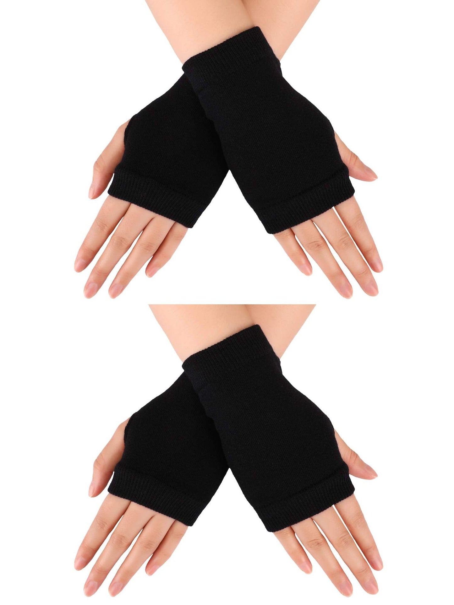 Blulu 2 Pair Fingerless Gloves for Women & Men Thumb Hole Cozy Half Fingerless Driving Gloves Knit Mittens Warm