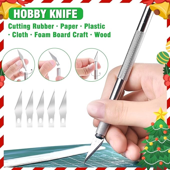 WAYCOM Rubber Stamp Making Kit: Linoleum Cutter Set Hobby Knife Pencil for DIY Stamp Carving Craft Hobby Kits Birthday Gift for Adults/Women/Men/Boys/Girls