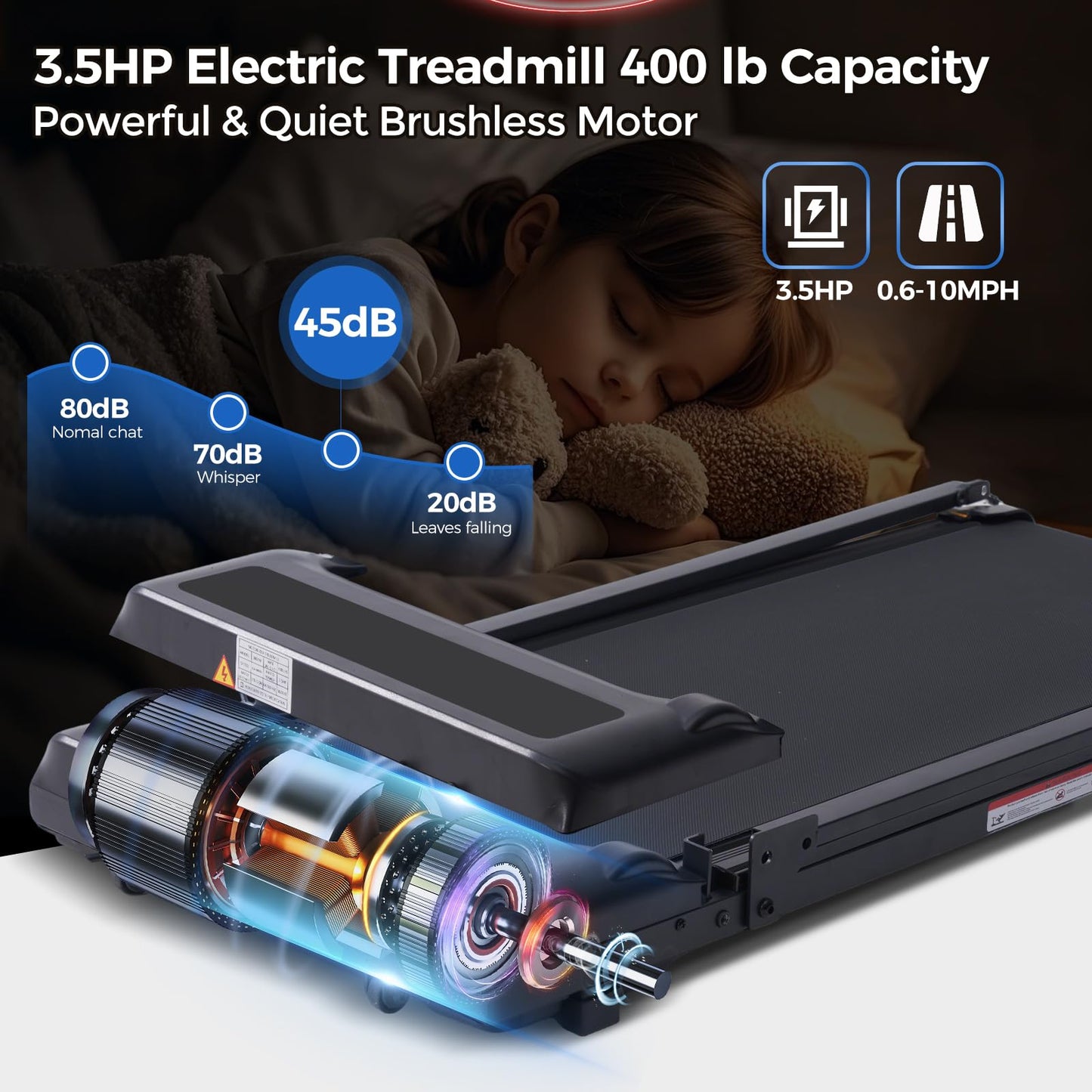 Walking Pad Treadmill with Handle Bar, Compact Portable Treadmills for Home Small, Electric Walking Pads with Handles, 3.5HP Quiet Motor and LED Display, 400 LBS Capacity
