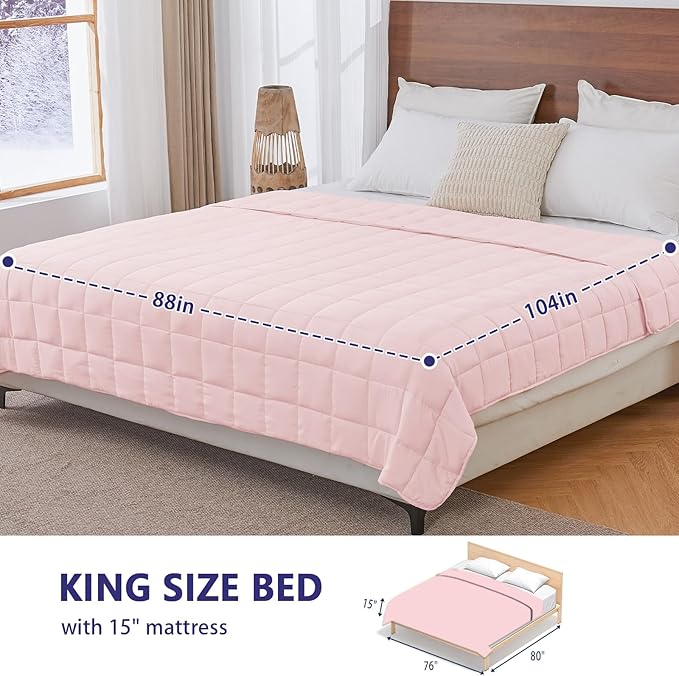yescool Weighted Blanket for Adults (25 lbs, 88” x 104”, Pink) Cooling Heavy Blanket for Sleeping Perfect for 240-260 lbs, King Size Breathable Blanket with Premium Glass Bead