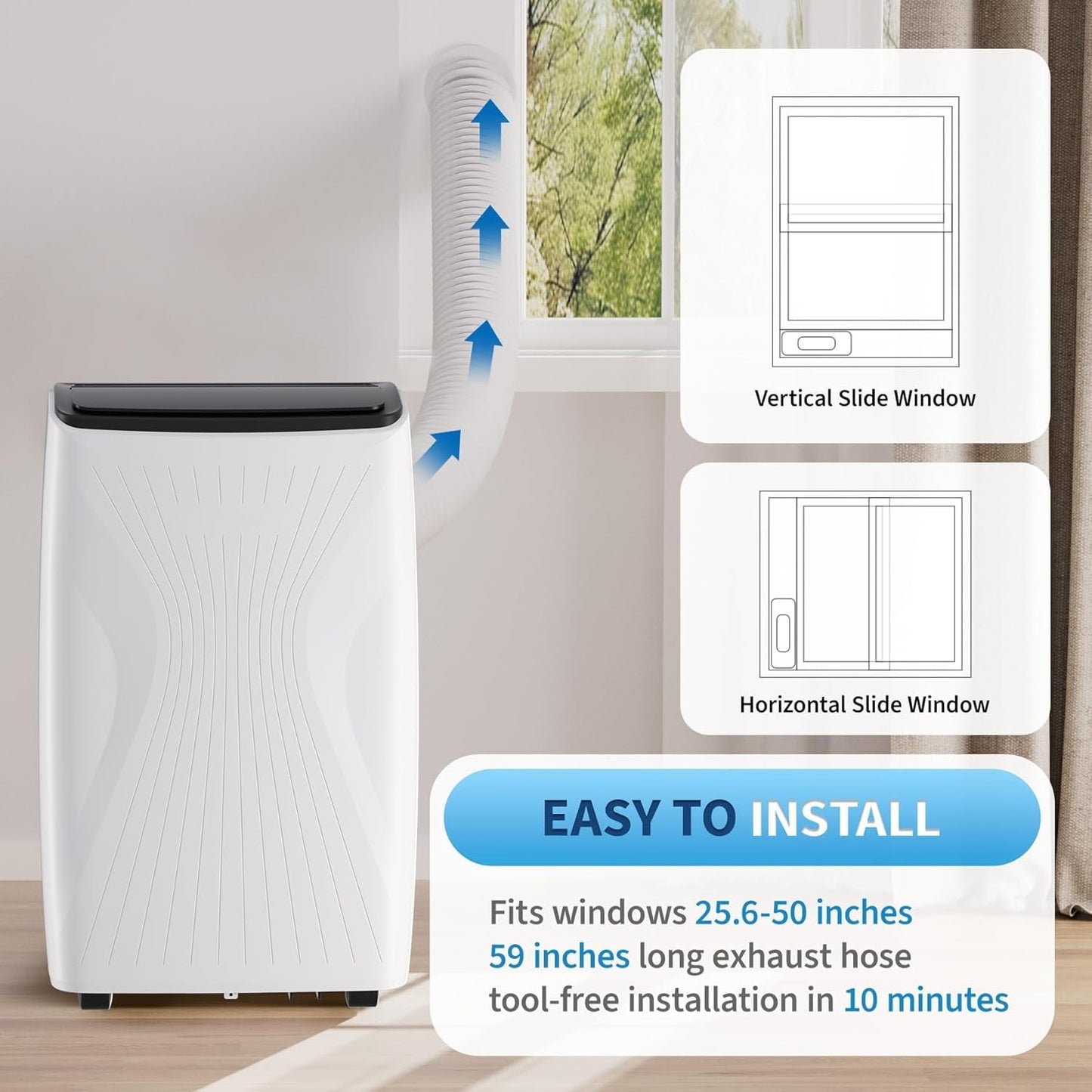 Portable Air Conditioner, 12000 BTU 5-in-1 Portable AC Unit, Cool Fan & Dry Remote Control Up to 550 Sq ft LED Display
