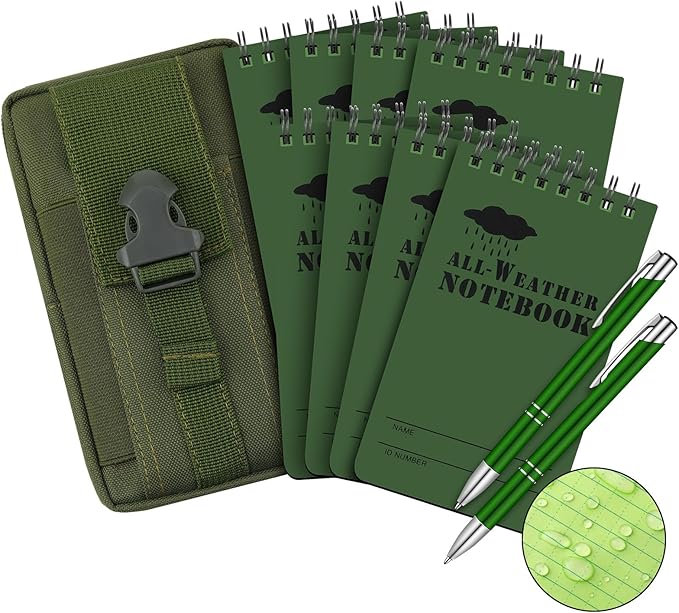 Eaasty Waterproof Notebook and Pen Set 3 x 5 Inch Pocket Tactical Notebook with 1 Metal Weatherproof Pen and 1 Fabric Cove...