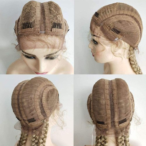 Blonde Braided Wig with Baby Hair Long Soft Synthetic Lace Front Wigs for Black Women Natural Looking 613 Blonde Twist Braids Lace Wig Glueless Heat Resistant Fiber Cosplay Party Drag Queen 30Inch