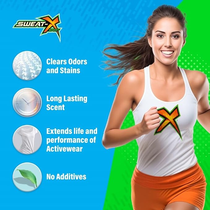 Sweat X Original Max Odor Defense Laundry Detergent – Remove the Worst Odors & Toughest Stains – High Performance Sports Wash for Training Gear & All Fabric Types – 45 Loads/Bottle – 4 Pack